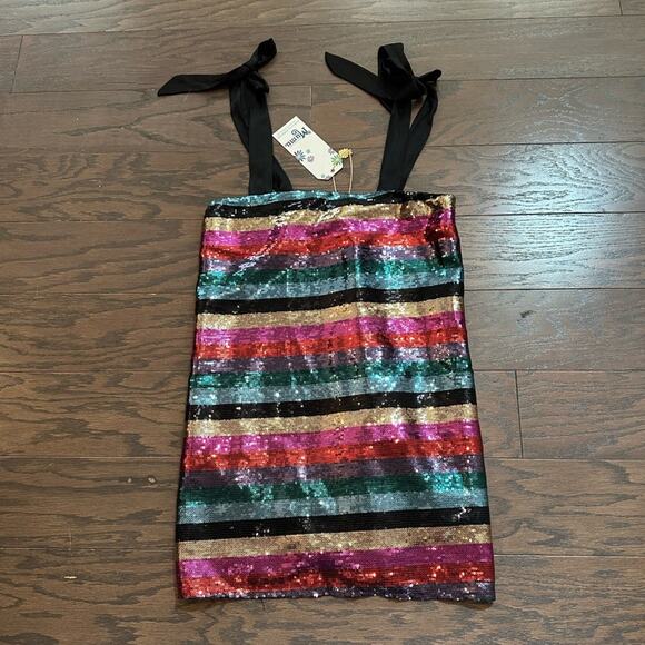Show Me Your Mumu Super Slip Tie Rainbow Sequin Party Dress Size XS New with Tag - Picture 3 of 9